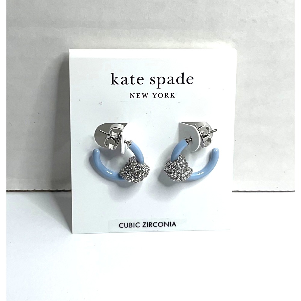 Kate Spade New York Pierced Earrings"Ropes & Hearts"Pave' Huggies "Diamond Blue"
